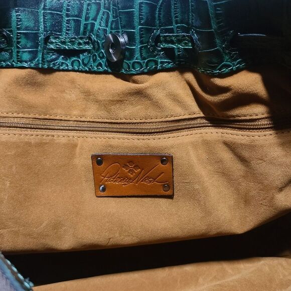 NWT|Patricia Nash|10th Anniversary Whitney Croc Embossed Green Leather Tote - Picture 6 of 11